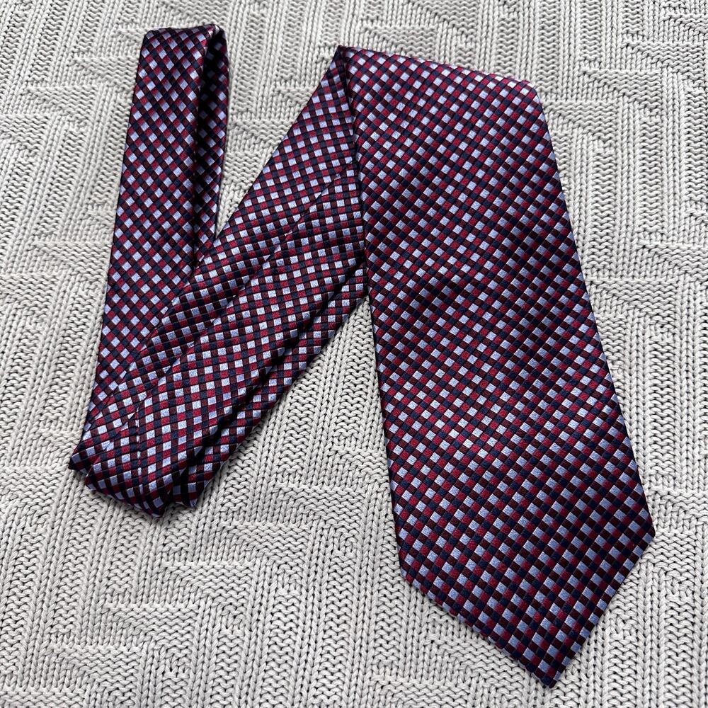 Geoffrey Beane red miciro plaid tie NWT